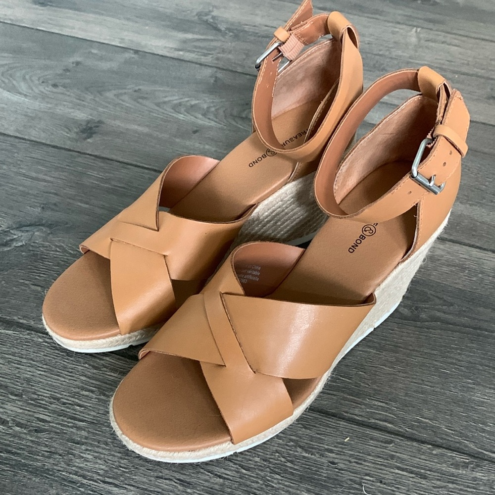 Treasure and bond leather espadrille tan brown sandal wedges size 10